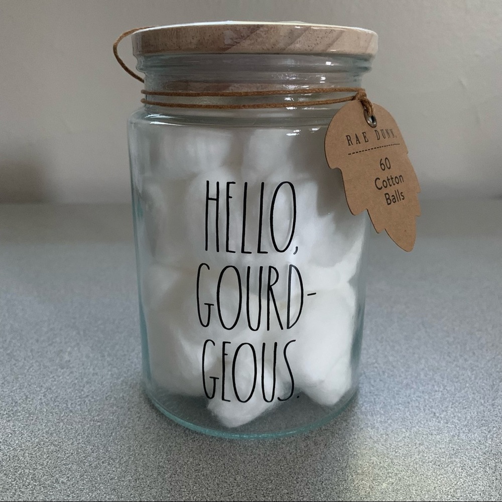 Rae Dunn “HELLO GOURD-GEOUS” Cotton Ball Glass Jar
